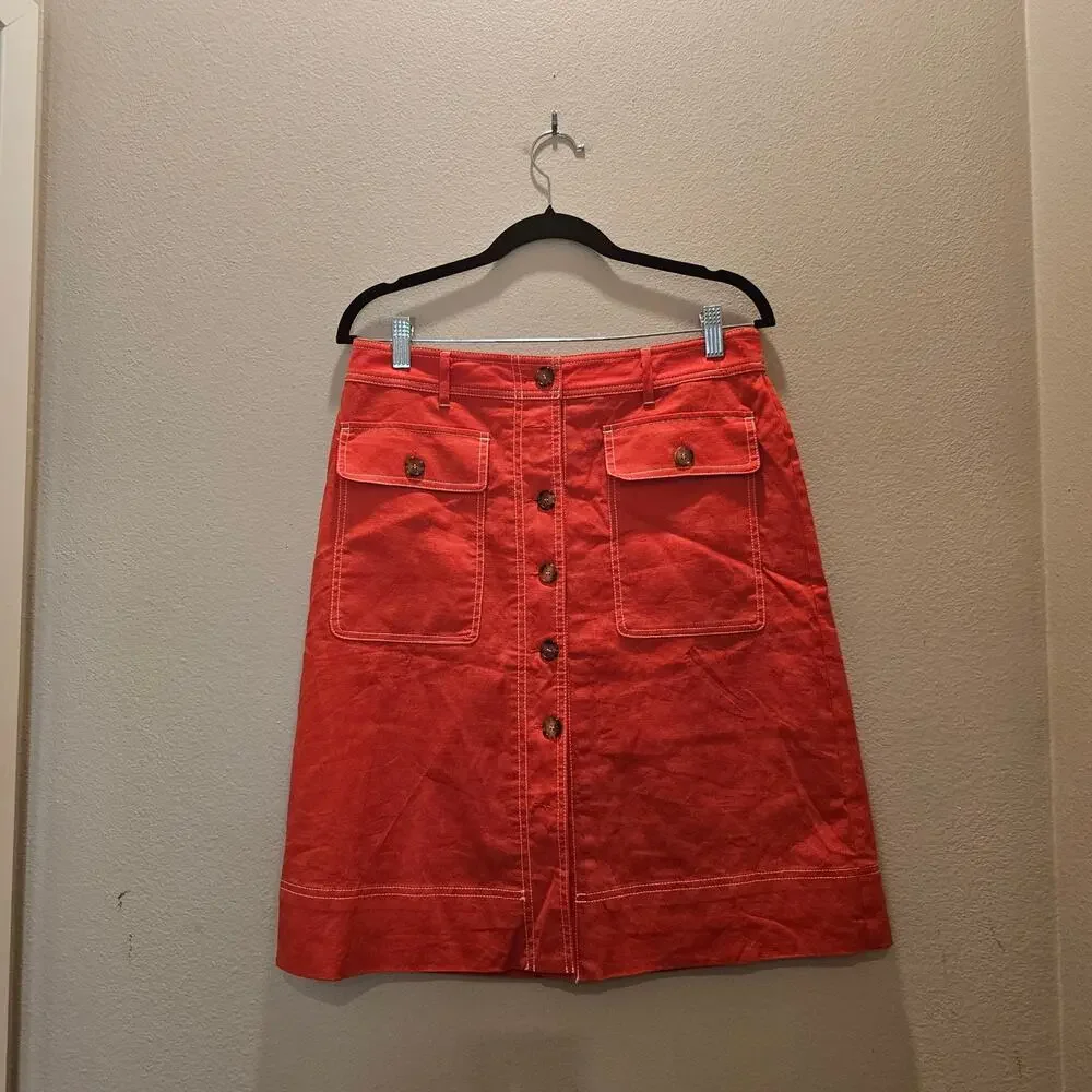 J. Crew Linen Blend Button Through Belted Midi Skirt Size 6